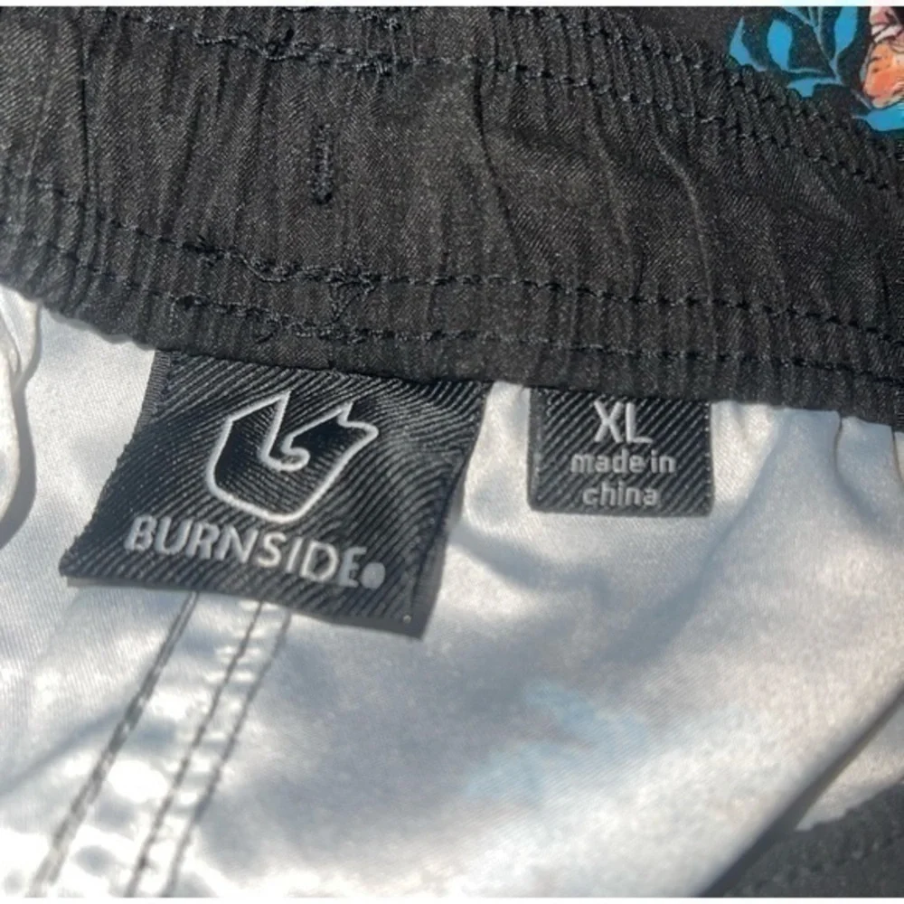 Burnside Parakeet Black and Blue Tropical Print Swim Trunks -Size XL